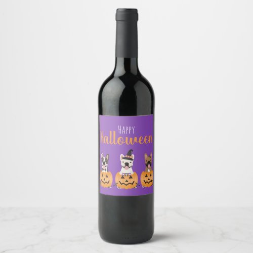 French Bulldogs Happy Halloween Wine Label