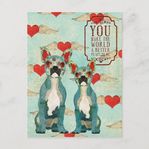 French Bulldogs Heart Valentines Day Postcard
