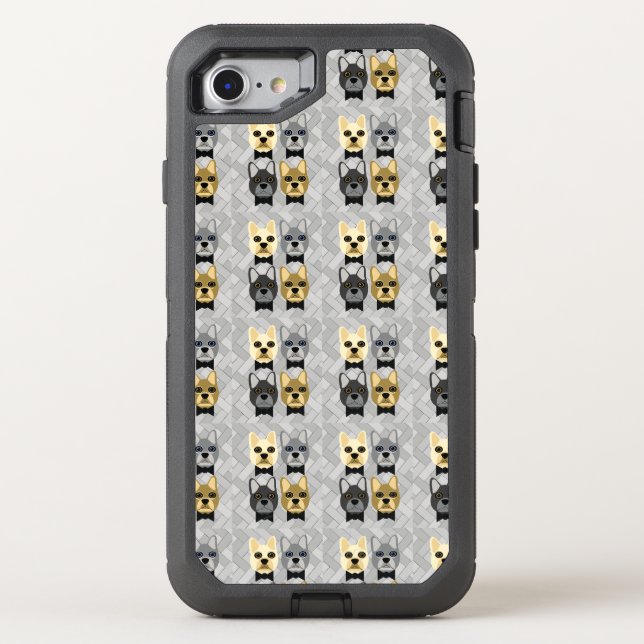 French Bulldogs Herringbone Grey Otterbox iPhone Case (Back)