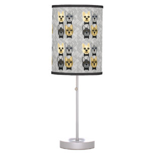 French Bulldogs Herringbone Grey Table Lamp