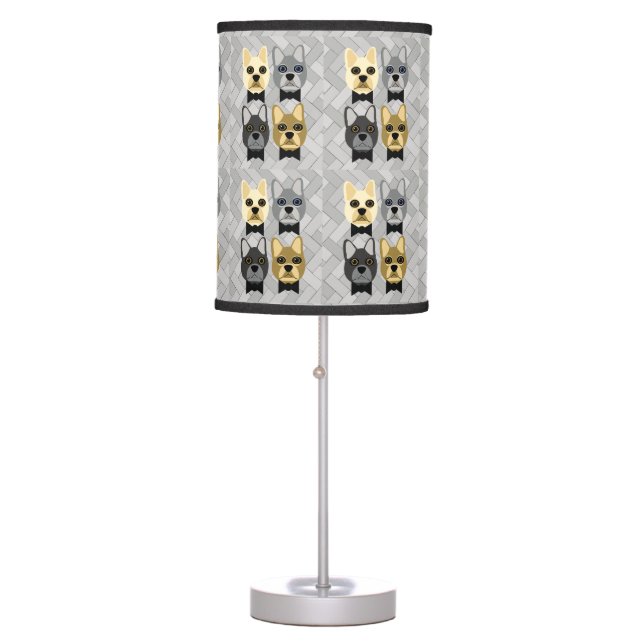 French Bulldogs Herringbone Grey Table Lamp (Front)