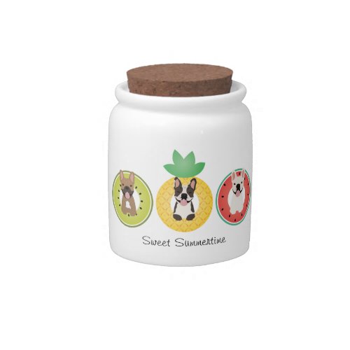 French Bulldogs In Fruit Pool Floats Candy Jar