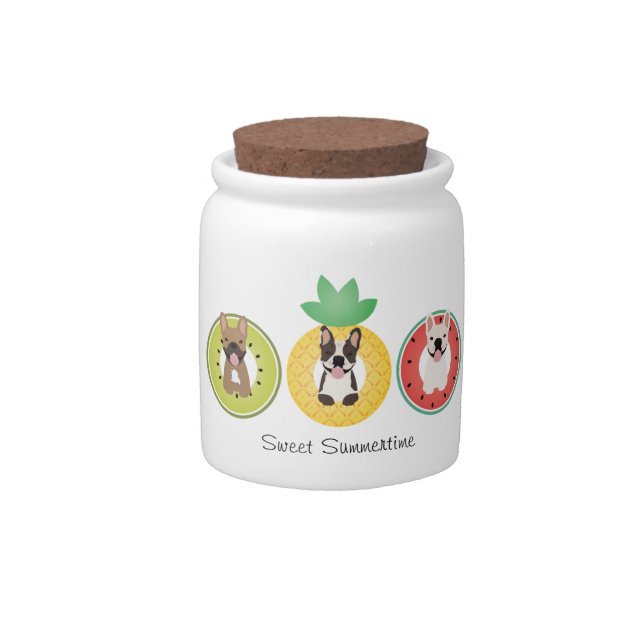 French Bulldogs In Fruit Pool Floats Candy Jar (Front)