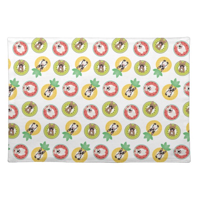 French Bulldogs In Fruit Pool Floats Pattern Cloth Placemat (Front)