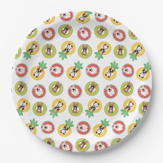 French Bulldogs In Fruit Pool Floats Pattern Paper Plates (Front)