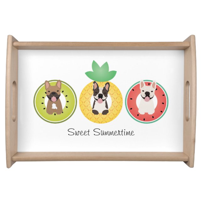 French Bulldogs In Fruit Pool Floats Serving Tray (Front)