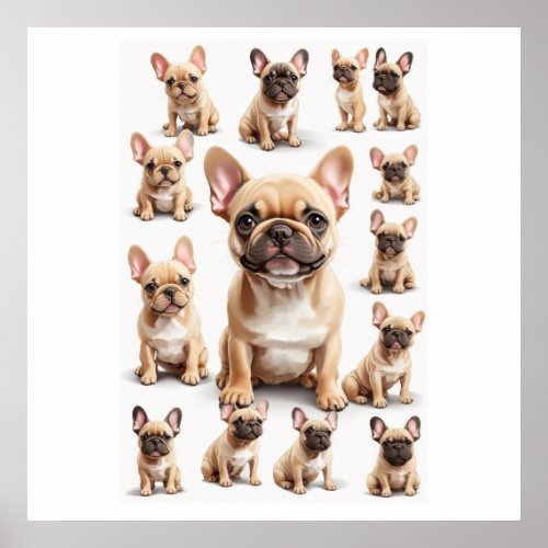 French Bulldogs of Different Sizes Poster
