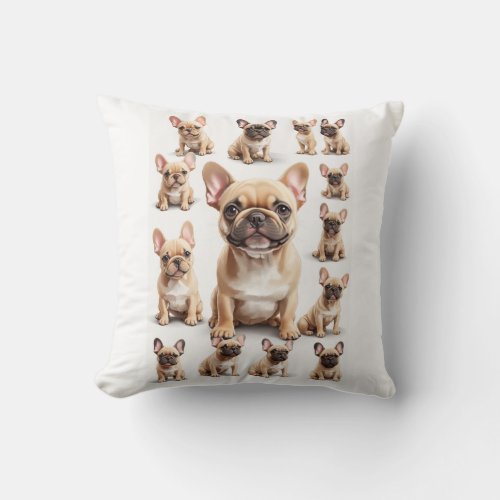 French Bulldogs of Different Sizes Throw Pillow