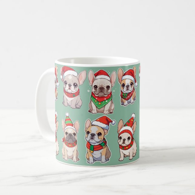 French Bulldogs Pastel Christmas Pattern Coffee Mug (Front Left)