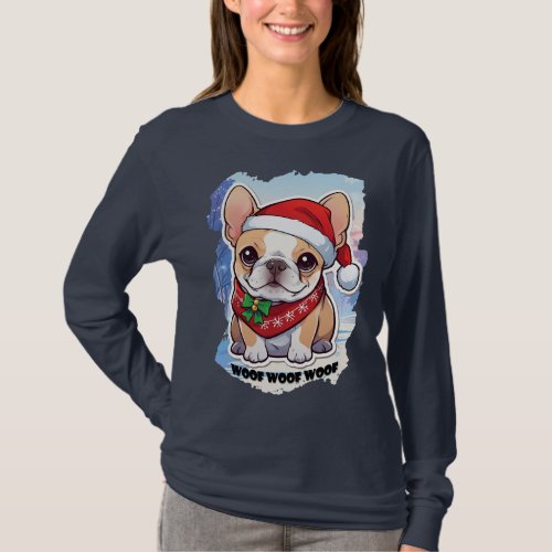 French Bulldogs Pastel Christmas woof T_Shirt