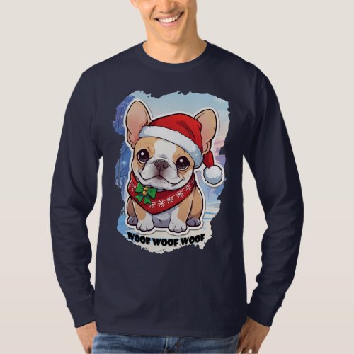 French Bulldogs Pastel Christmas woof T_Shirt