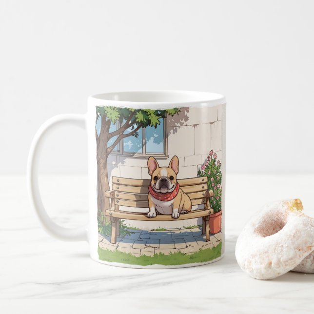 French Bulldogs Pastel with flowers Coffee Mug (With Donut)