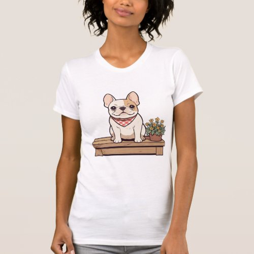 French Bulldogs Pastel with flowers T_Shirt