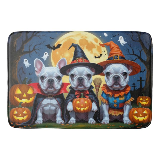 French Bulldogs Pumpkin Halloween Funny  Bath Mat (Front)