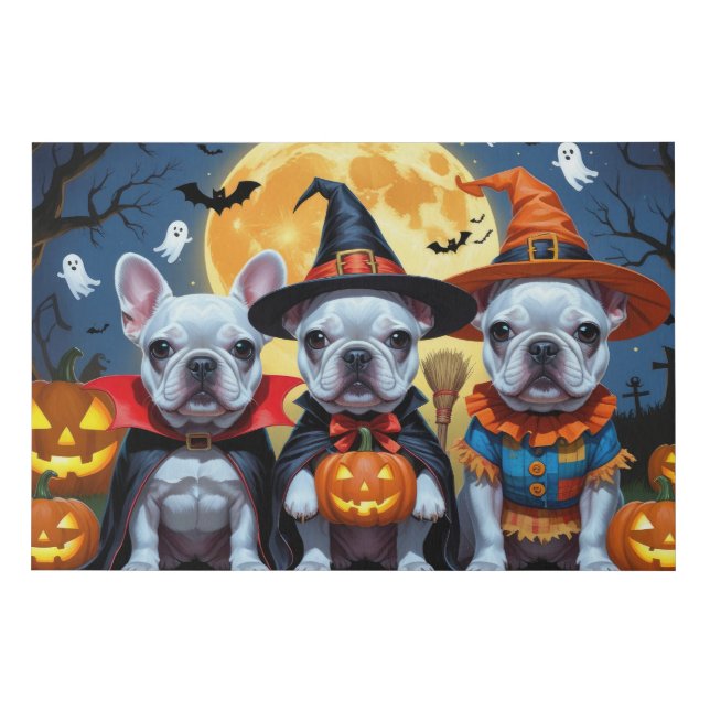 French Bulldogs Pumpkin Halloween Funny  Faux Canvas Print (Front)