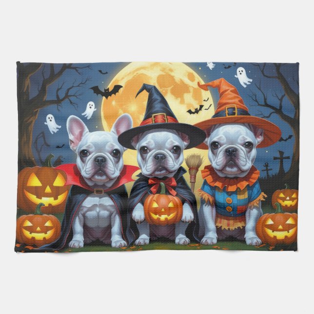 French Bulldogs Pumpkin Halloween Funny  Kitchen Towel (Horizontal)