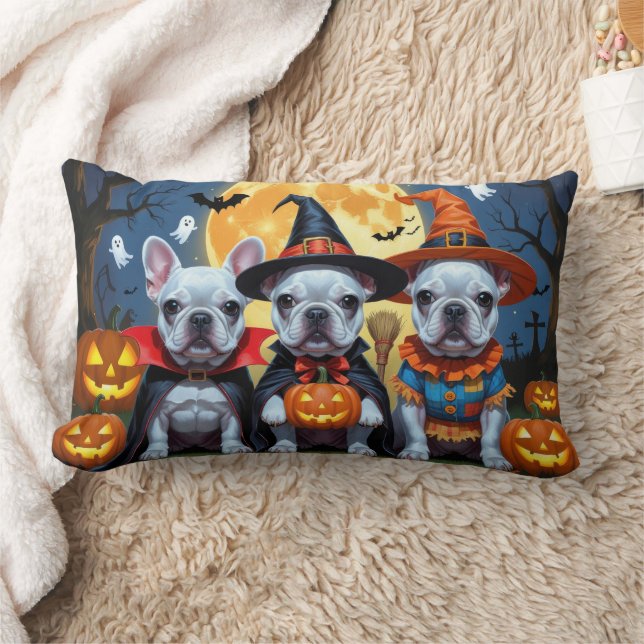 French Bulldogs Pumpkin Halloween Funny  Lumbar Pillow (Blanket)