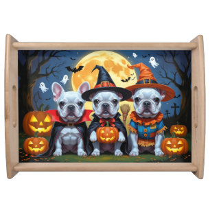 French Bulldogs Pumpkin Halloween Funny  Serving Tray
