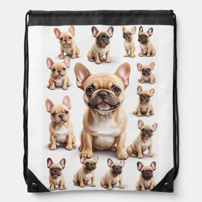 French Bulldogs, Small Bulldogs Drawstring Bag (Front)