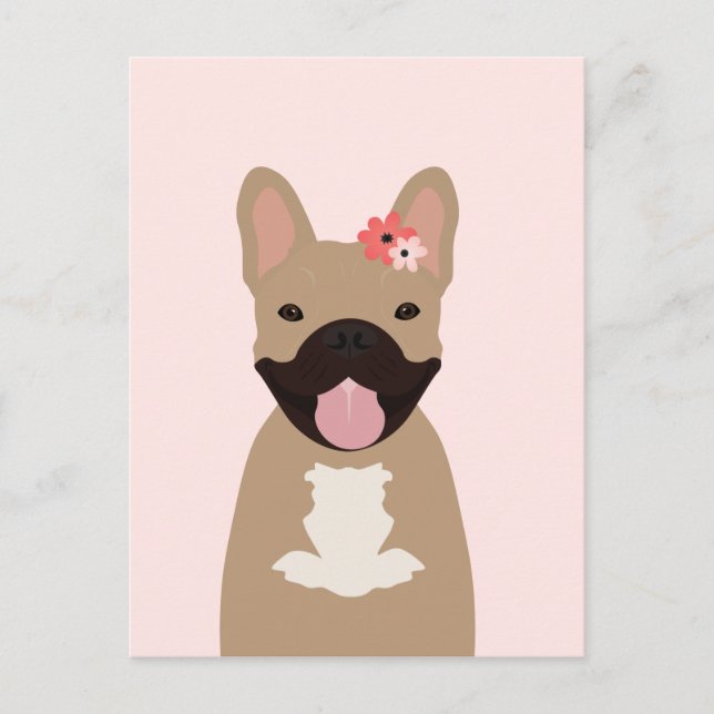 French Bulldogs Smiling Flowers Pink Postcard (Front)
