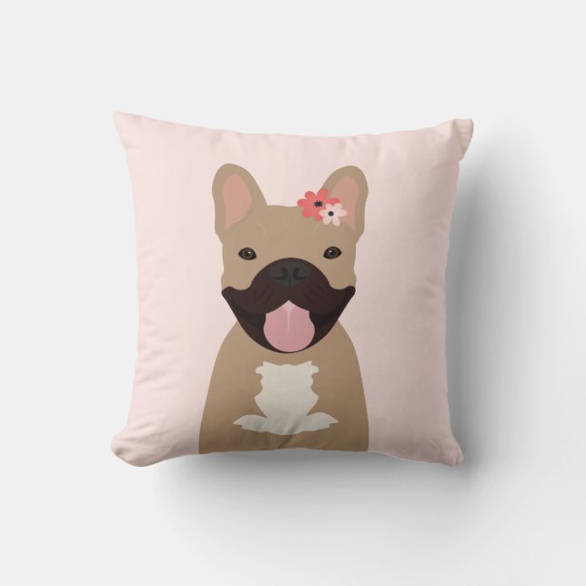 French Bulldogs Smiling Flowers Pink Throw Pillow (Front)