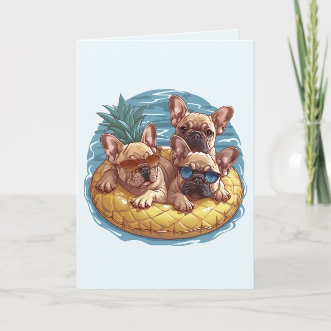 French Bulldogs Summer Pineapple Pool Float Card (Front)