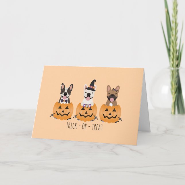 French Bulldogs Trick Or Treat Pumpkin Card (Front)