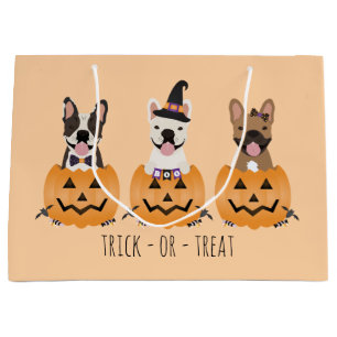 French Bulldogs Trick Or Treat Pumpkin Large Gift Bag
