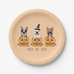 French Bulldogs Trick Or Treat Pumpkin Paper Plates
