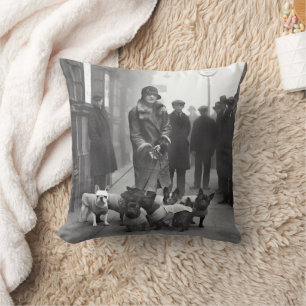 French Bulldogs Walker Gray/Black Throw Pillow