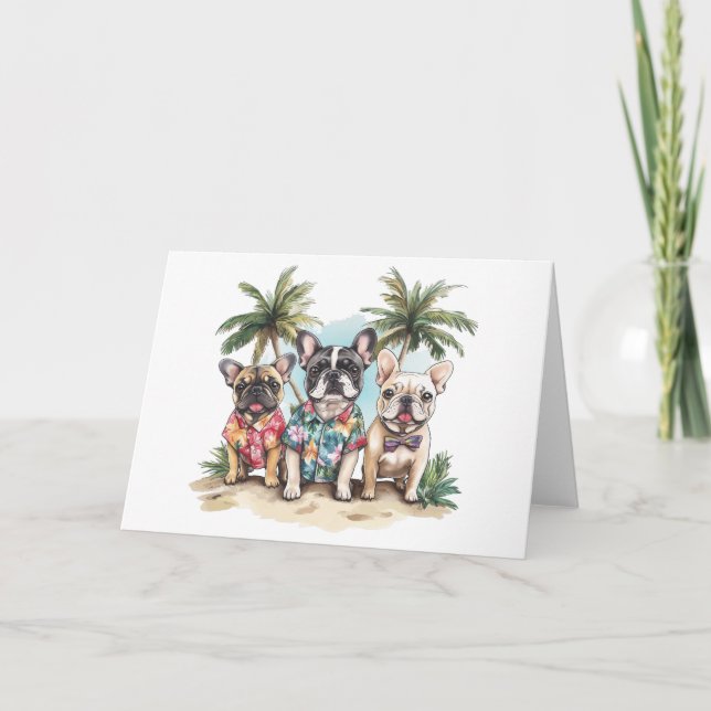 French Bulldogs Wearing Hawaiian Shirts Card (Front)
