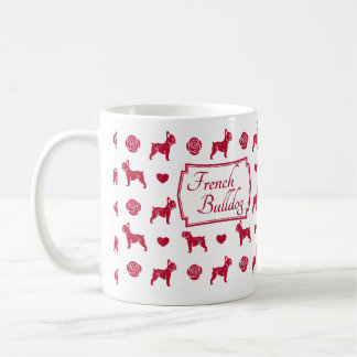 French Bulldogs with Red Roses and Hearts Coffee Mug