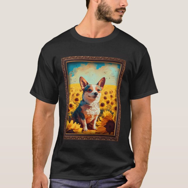 French Bullhuahua Painting Sunflower Flower Mom Wo T-Shirt (Front)