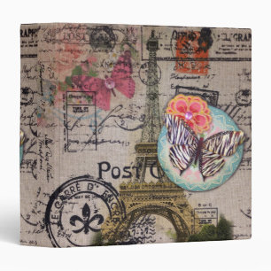 French butterfly Modern Vintage Paris Eiffel Tower 3 Ring Binder
