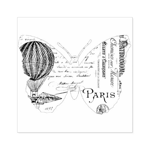 French Butterfly Paris Shape  Rubber Stamp