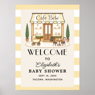 French Cafe Bébé Yellow Baby Shower Welcome Sign