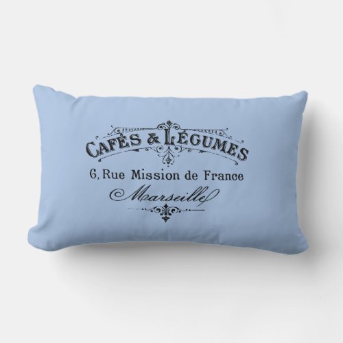 French Cafe Blue Lumbar Pillow