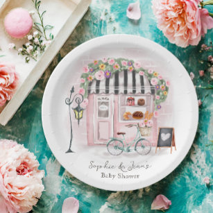 French Cafe Bonjour Bebe Paris Tea Baby Shower  Paper Plates