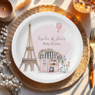 French Cafe Bonjour Bebe Paris Tea Baby Shower  Paper Plates
