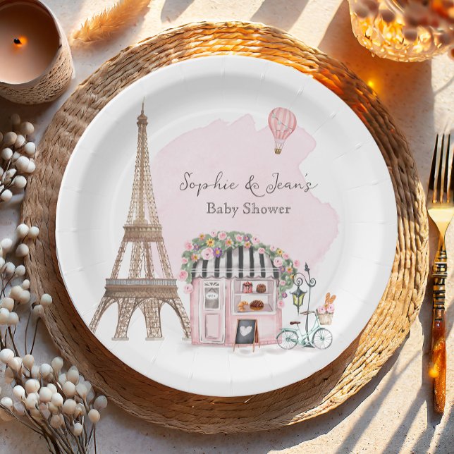 French Cafe Bonjour Bebe Paris Tea Baby Shower  Paper Plates (Creator Uploaded)