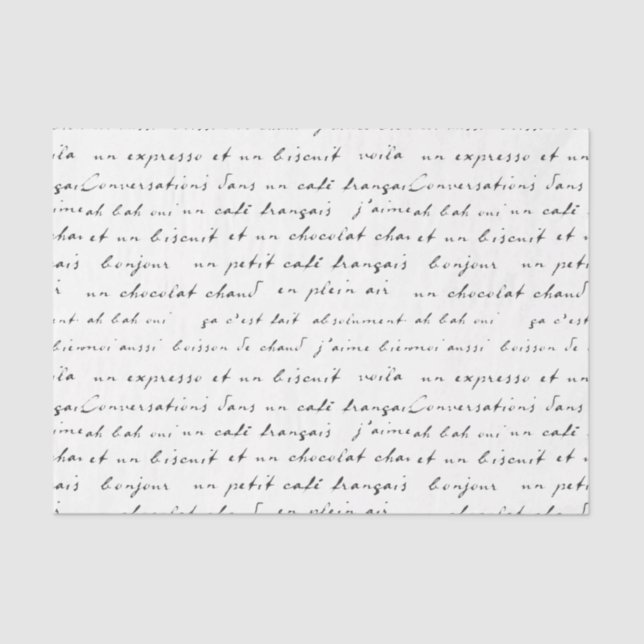 French Café Conversations Black Words and Phrases Tissue Paper (Front)