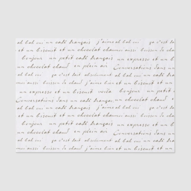 French Café Conversations Sepia Words and Phrases Tissue Paper (Front)