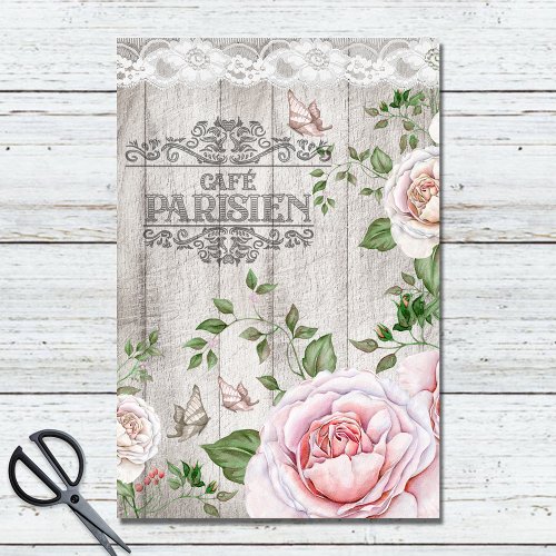French Cafe Parisien Floral Wood Board Decoupage Tissue Paper