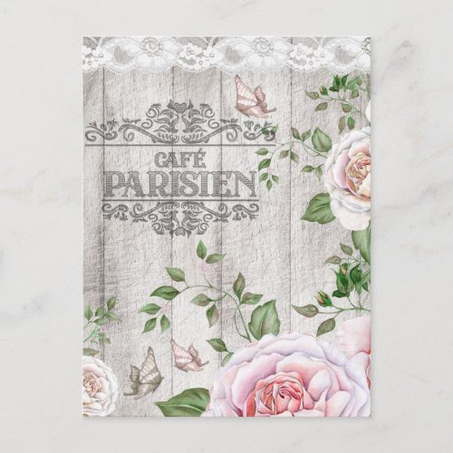 French Cafe Parisien Floral Wood Board Postcard