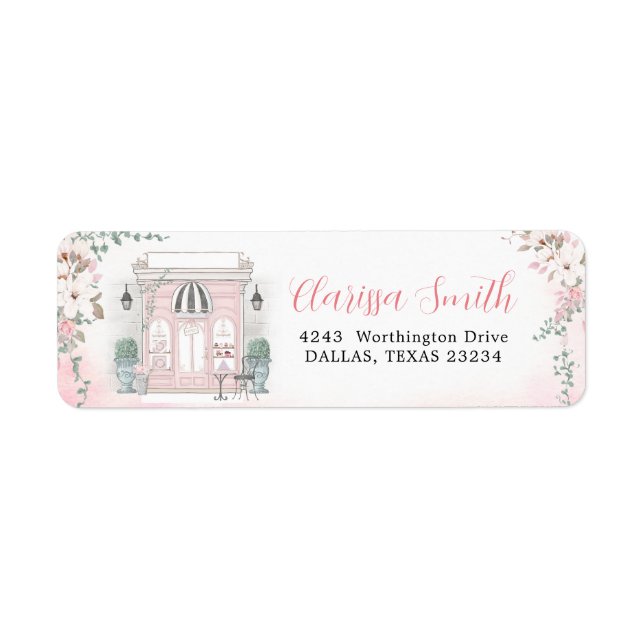 French Cafe Patisserie Girl Pink Birthday Address Label (Front)