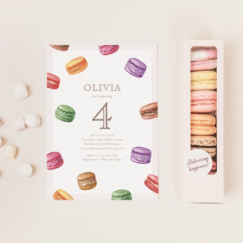 French Cafe Patisserie Macarons Birthday Party  Invitation