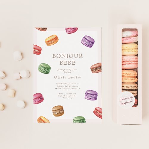 French Cafe Patisserie Macarons Sweet Baby Shower Invitation