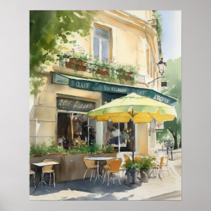 French Cafe Watercolor Landscape Art Print Poster