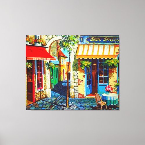 French Caf Watercolour Scene Canvas Print