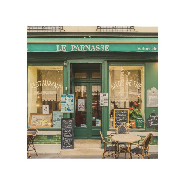 French cafes: Versailles cozy scene. Wood Wall Art (Front)
